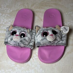 Ty Pink and Gray Cat Kids' Slippers